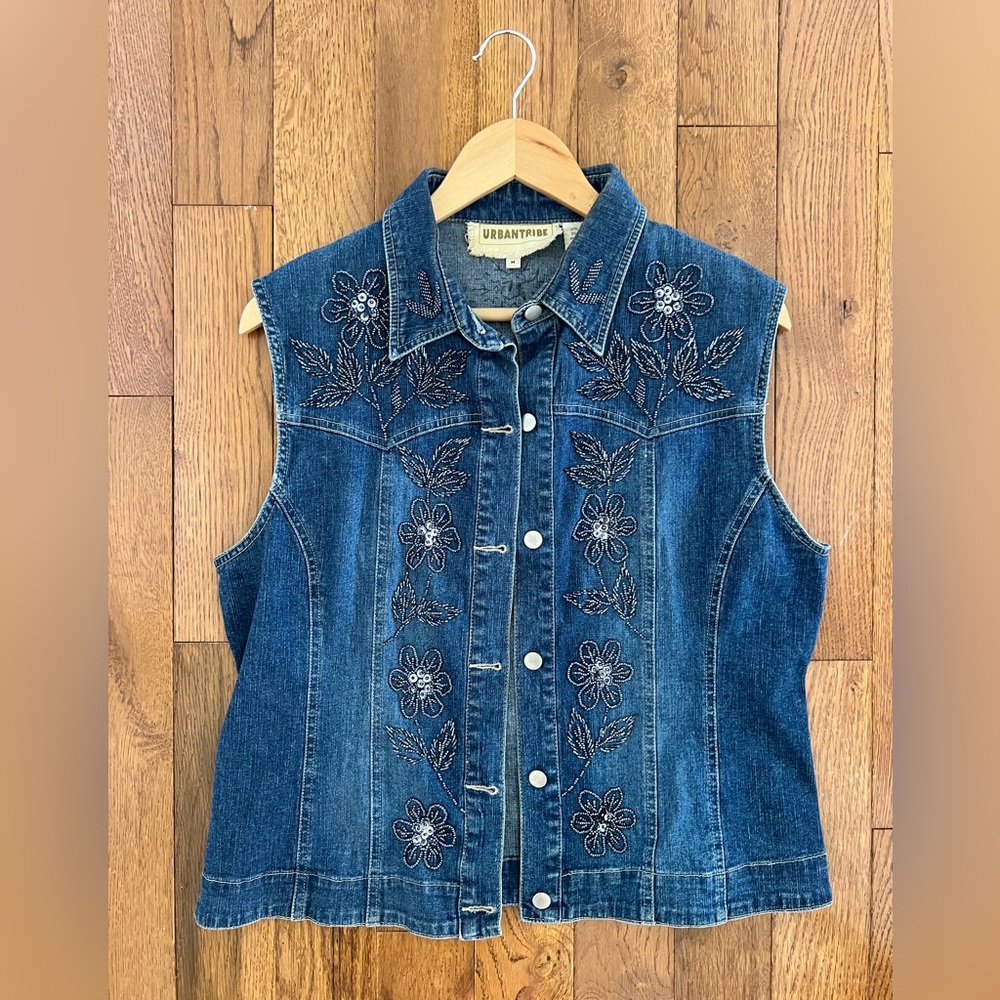 Urban Tribe Blue Denim Crotchet Embelished Vest Size Medium